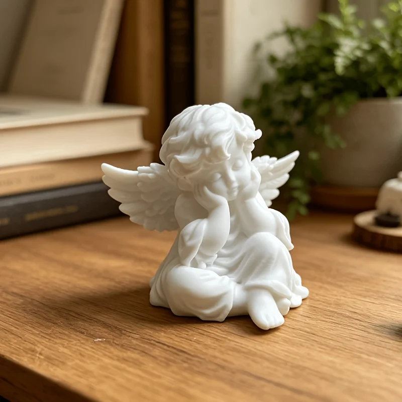 Sweet White Angel Statue 3D Printed CanDIY Cute Thinking Cherub Mini Figurine Home Decor Wedding Romantic Souvenir Ornament Gift view 6