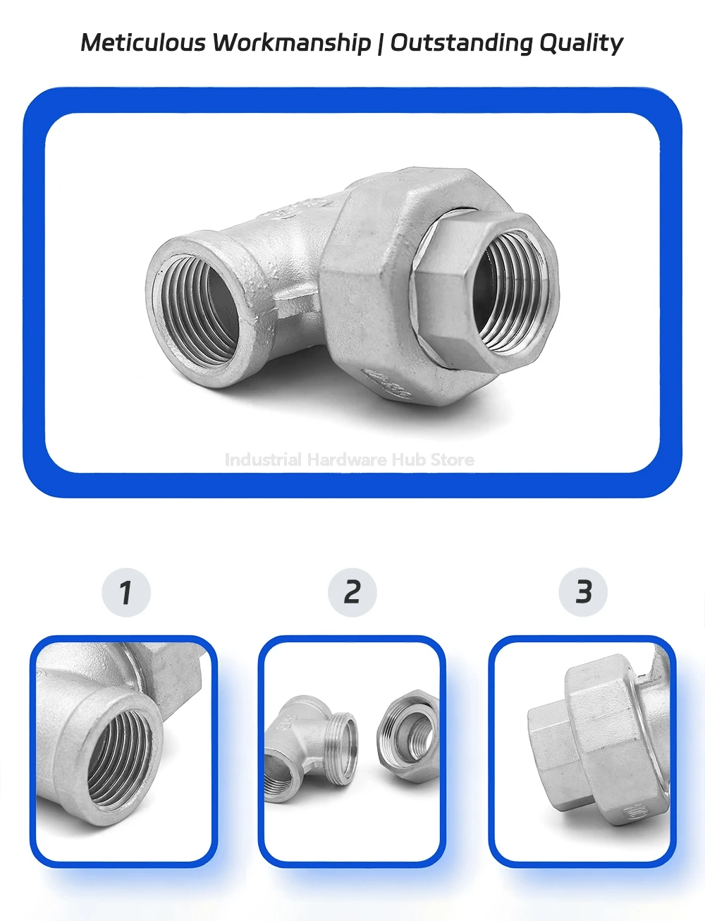 Tee Union Joint BSPT-Innengewinde aus Edelstahl 304, 1/4"-2" auslaufsichere Rohrverschraubung aus Guss für industrielle Sanitäranschlüsse – Detail 11