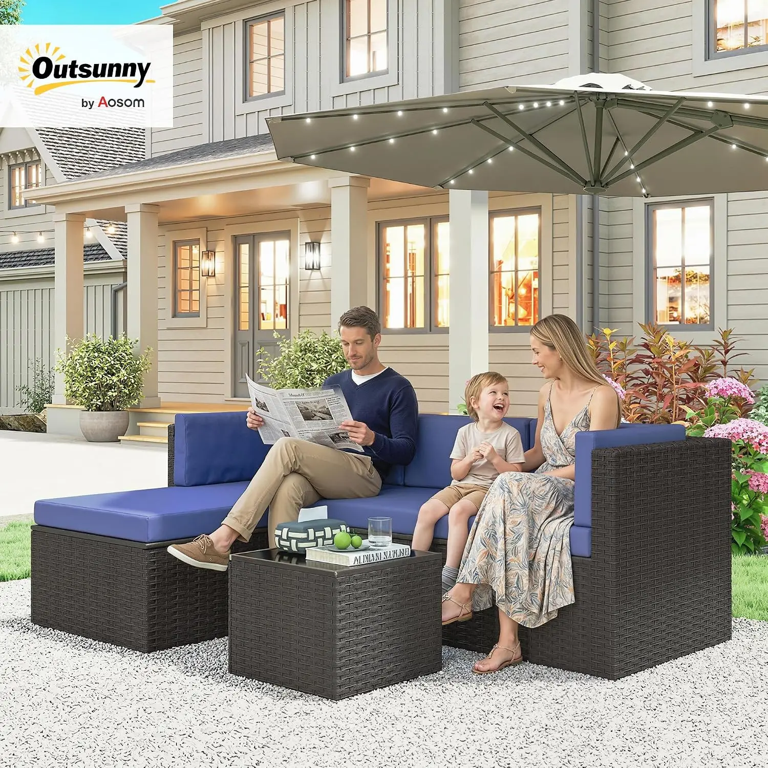 3-Piece 3-Piece Deep Seating Patio Sofa Set With Cushions, Navy, Customized - Aliexpress Deal