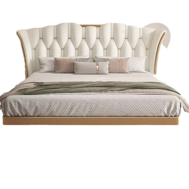 Modern minimalist suspension bed, home bedroom, light luxury double metal bed Internet celebrity cream wind