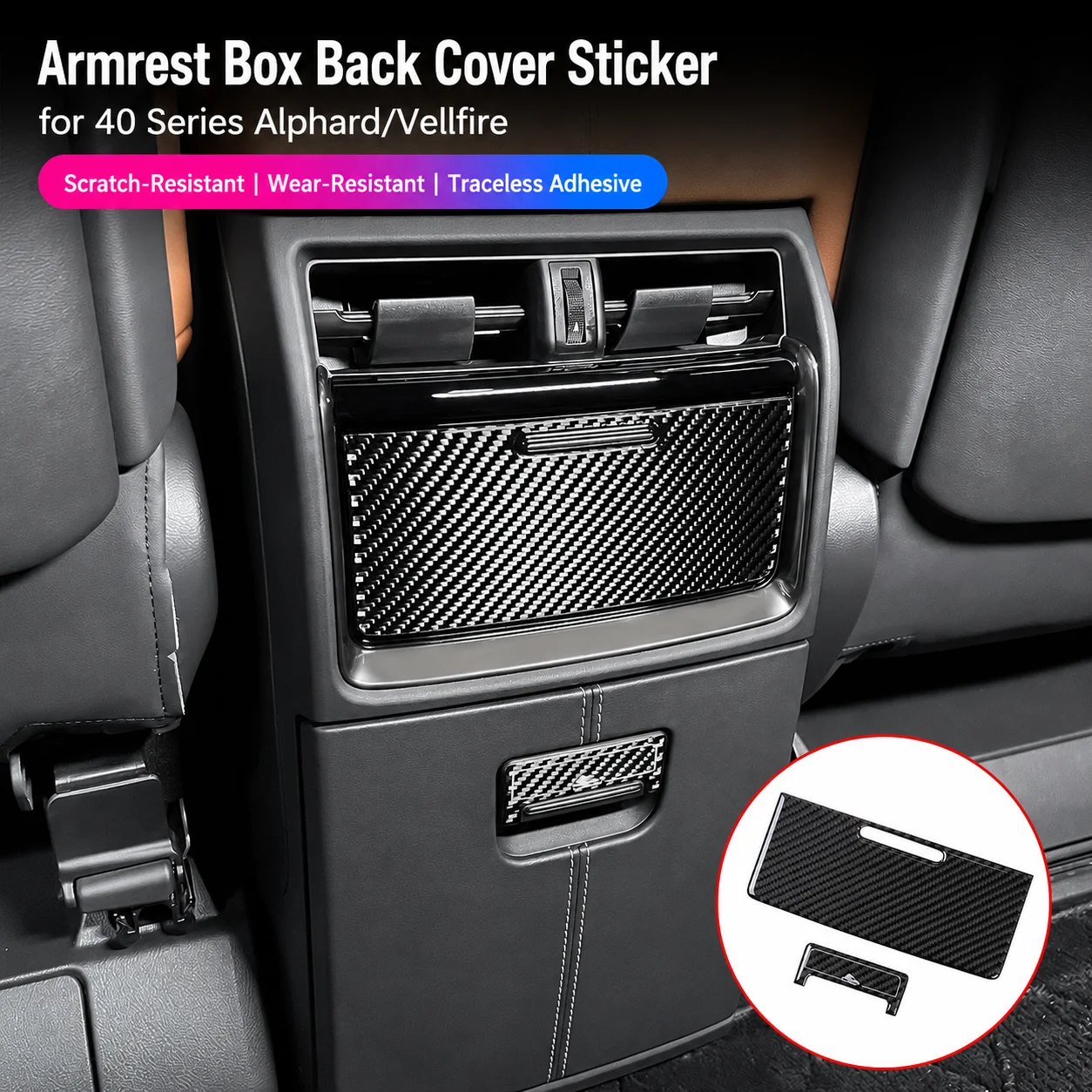Car Armrest Box Back Cover Protector Sticker For Alphard Vellfire 40 Series Genuine Carbon Fiber Interior Trim Car Accessories