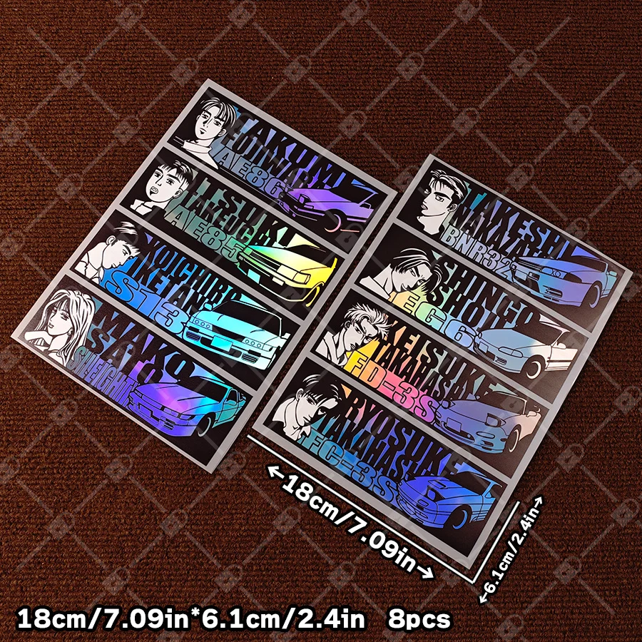AE86 Takumi Fujiwara Sticker Set 8PCS Initial D JDM Waterproof UV Resistant Vinyl Decals Car Motorcycle Laptop Decor