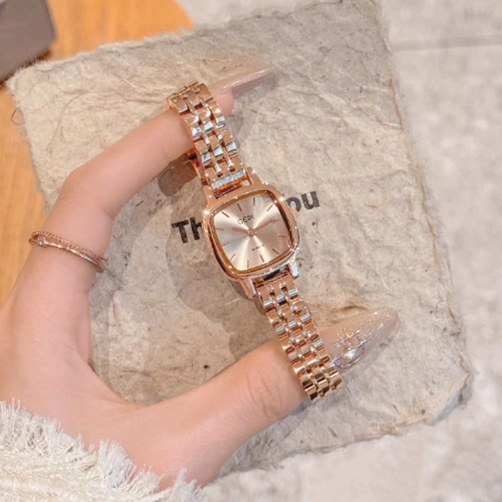 مزاجه الموضة الحد الأدنى الفاخرة حزام فولاذي مربع صغير مع ساعة كوارتز نسائية #5