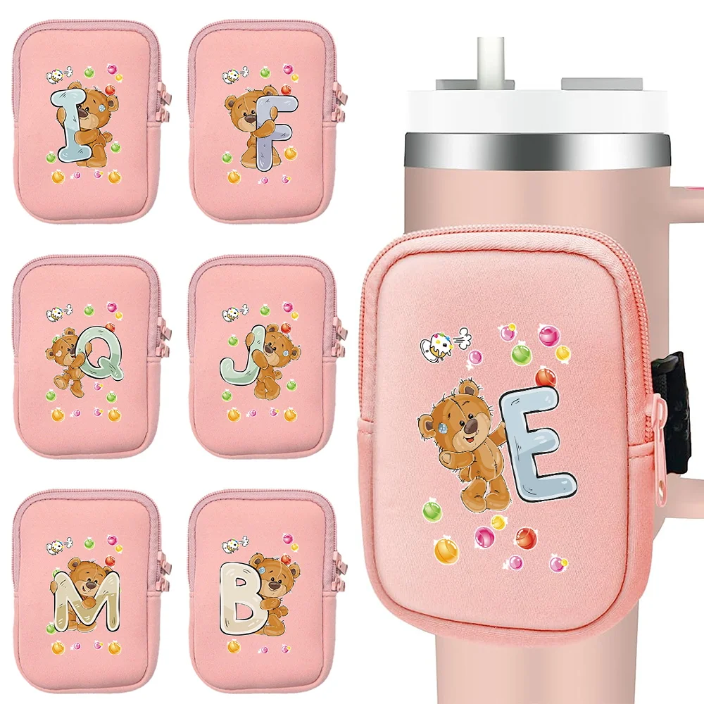 Outdoor Sports Water Bottle Pouch Fitness Accessories Multi-functional Handheld Water Cup Bag Bear Letter Pattern