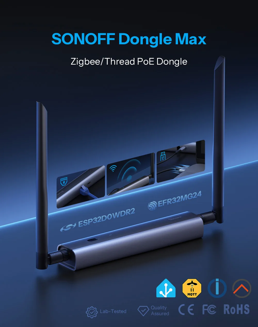 SONOFF Dongle Max Zigbee/Thread PoE Dongle Dongle-M Hochleistungs-Chipsatz Dual-Antenne unterstützt Ethernet, WLAN, USB-Verbindung – Detail 1