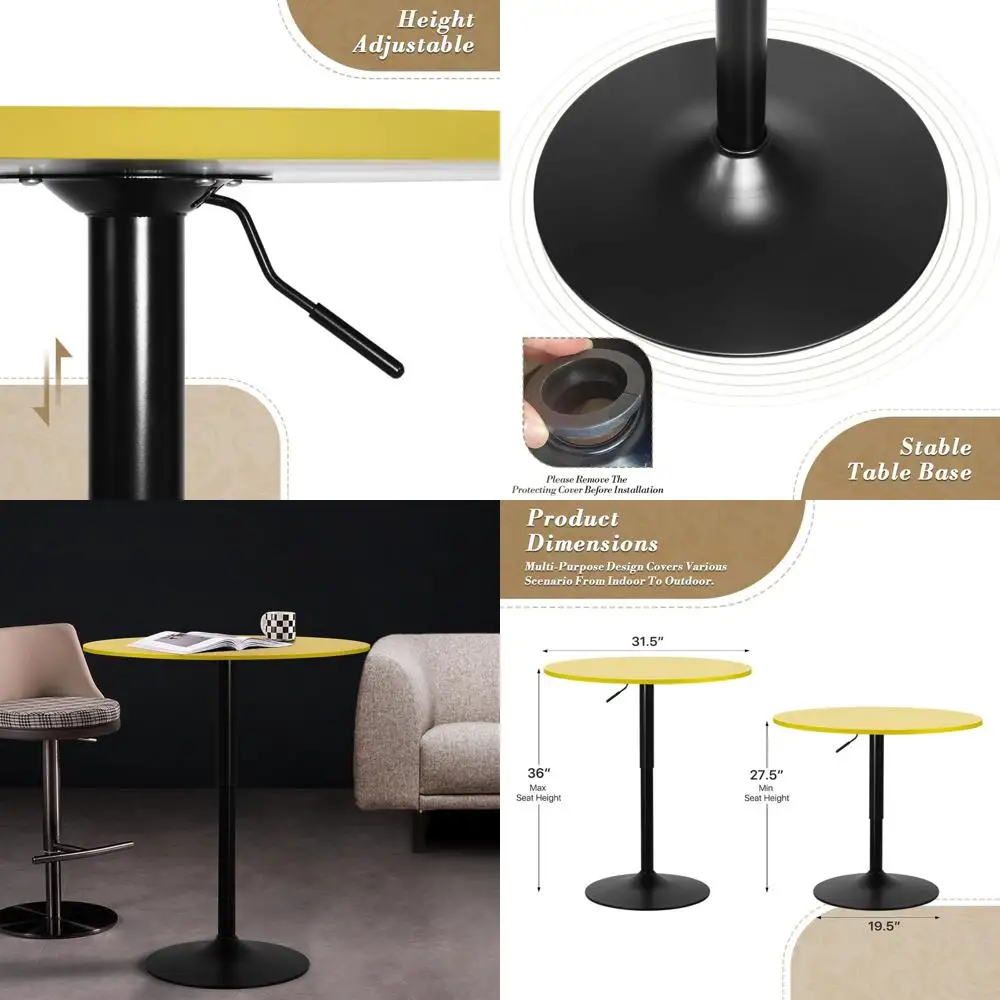 

Round Top Adjustable Height Bar Table, Durable Bistro Pub Table, Ideal for Home, Kitchen, Pub, Restaurant, Outdoor, Yellow