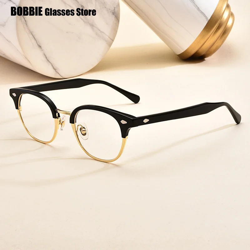 

Top Grade Quality Handmade Glasses Frame Classic Square Acetate Men Women Half Rimless Eyeglasses Optical Prescription Gafas New