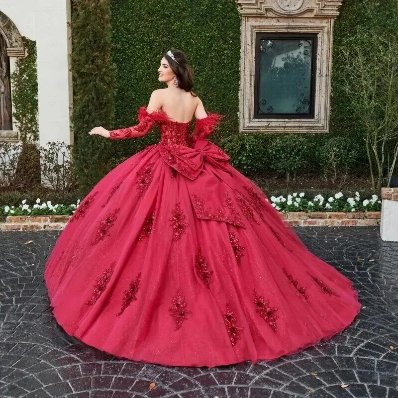 Rotes Ballkleid mit Kristall-Pailletten, Quinceanera-Kleider, herzförmiger 3D-Blumen-Rüschen-Korsett, süßes 15, individuell gestaltet