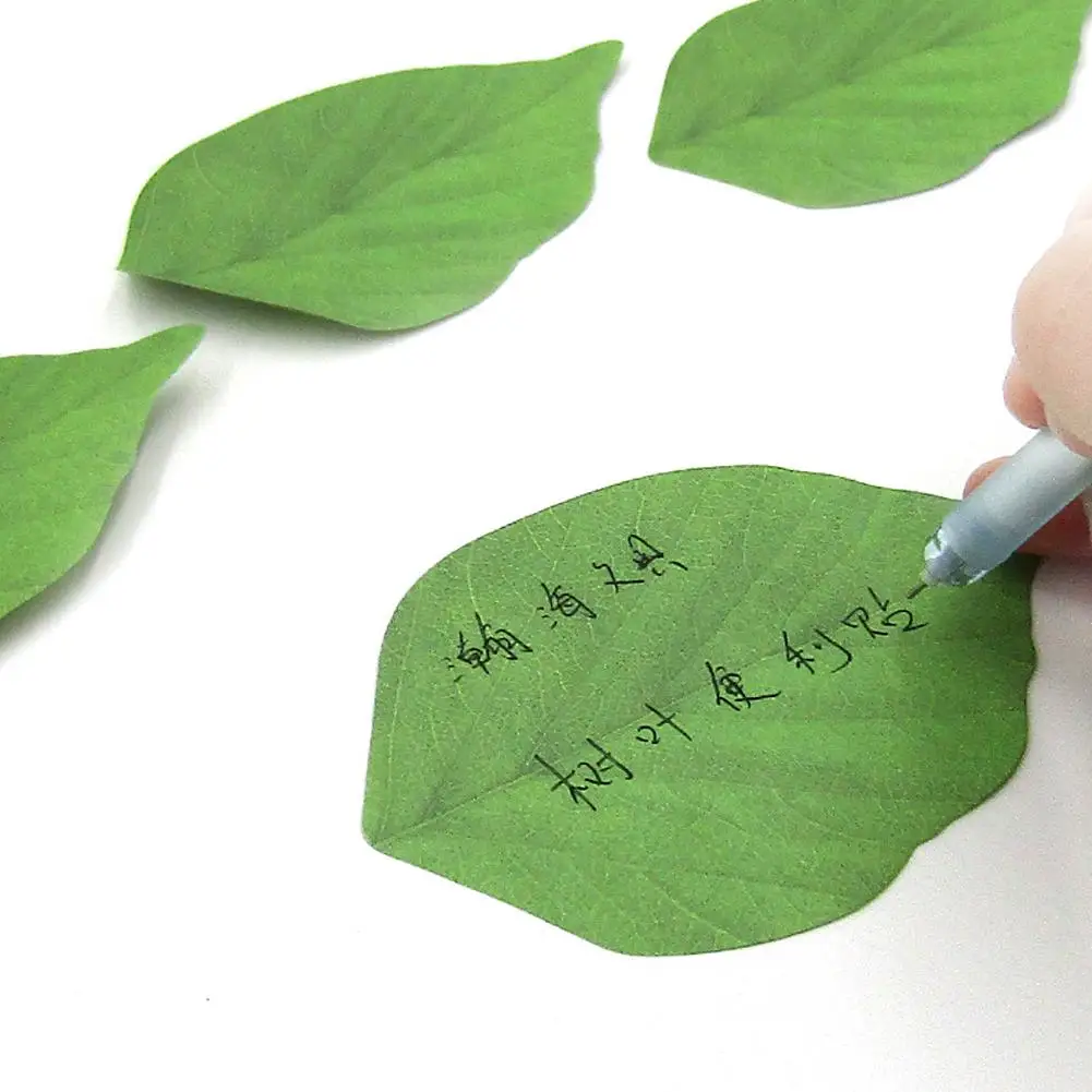 50 Sheets Leaf Sticky Notes Pads Creative Green Leaf Decorations Sticky Shaped Leaf Refrigerator DIY Wall Notepad Notes P4U2