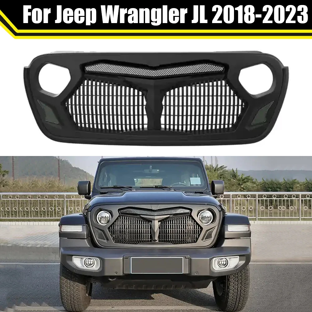 

Grill Matte Black Car Front Bumper Mesh Grille Grills Racing Grille For Jeep Wrangler JL 2018-2023 Grilles Upper Grid