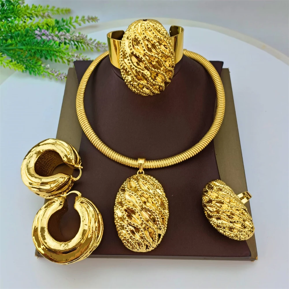 مجموعة مجوهرات إيطالية ذهبية اللون للنساء ، أقراط متدلية كبيرة ، مجوهرات زفاف نيجيرية ، مجوهرات زفاف ، موضة ، من إيما