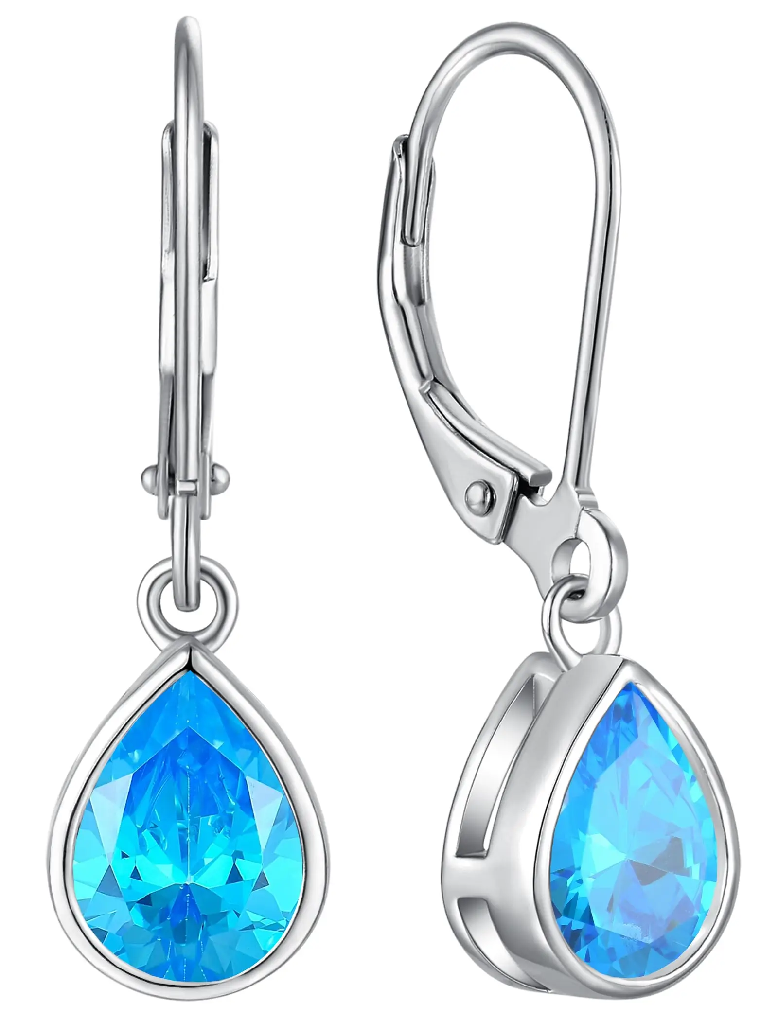 

Teardrop Dangle Earrings With Blue Crystal Leverback For Women