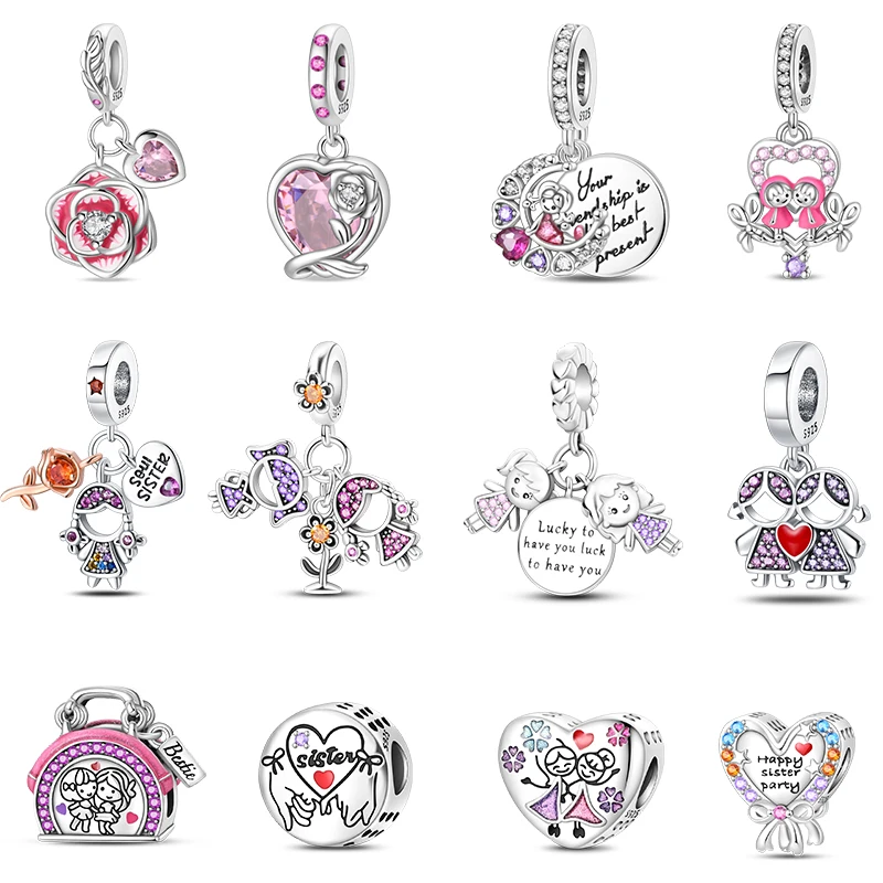 925 Sterling Silver Sisters Best Friends bestie Series Charms Beads Fit Pandora 925 Original Bracelets DIY Birthday Jewelry Gift