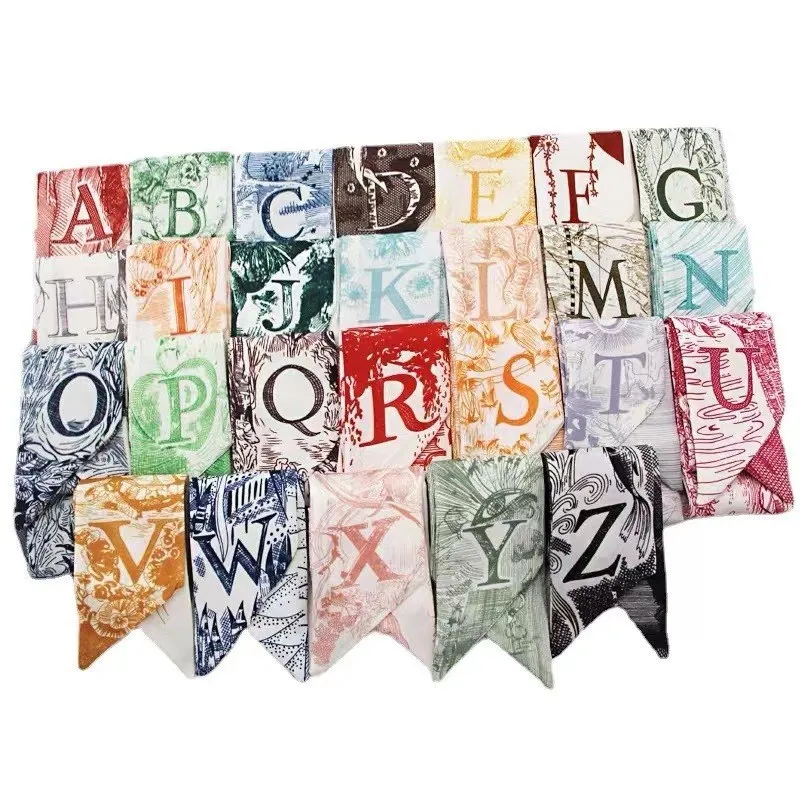 Sketch Style 26 Letters Slender Model Temperament Small Scarf Long Silk Scarf Hair Band Women\'s All-Match Double-Sided Streamer