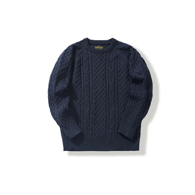 Men British Style Retro Solid Color Pullover Woolen Knitted Warm Casual Sweater Male Fried Dough Twists Fisherman Sweater Cloth