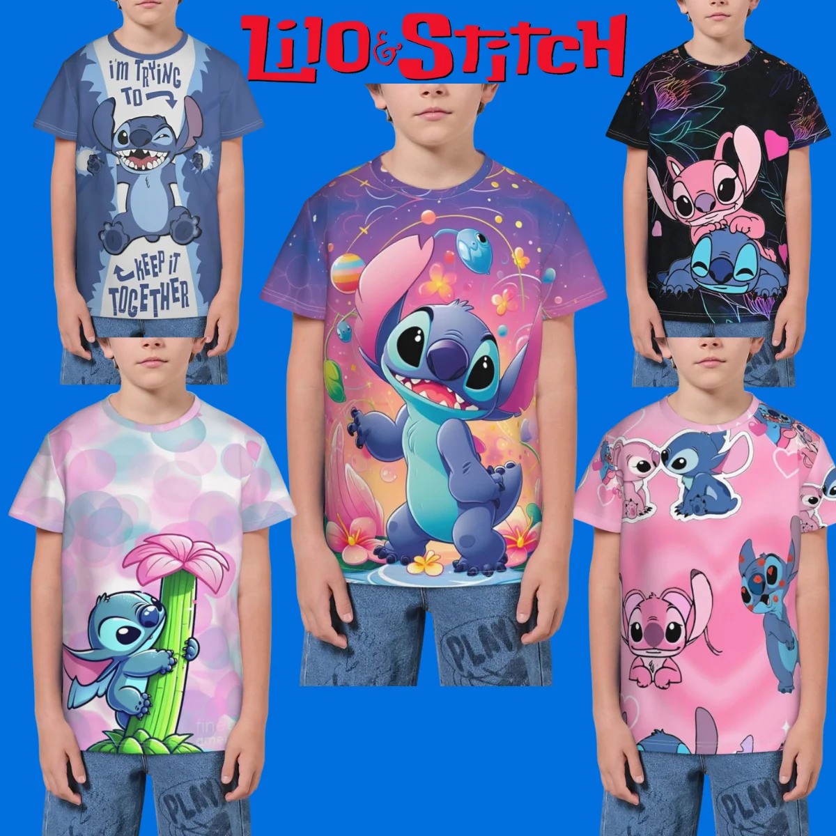 Miniso Kawaii Stitch T-Shirt keyword1 Simple Comfortable T Shirts Short-Sleeve Pattern Spring Casual Wholesale Tees