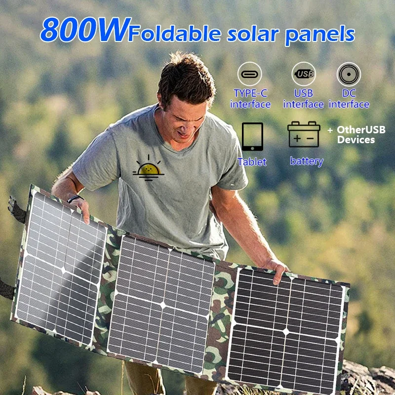 Foldable Solar Panel  Complete Camping 800W Solar Power Bank  Station  Portable Generator Charger 18V for Car Boat Caravan Camp