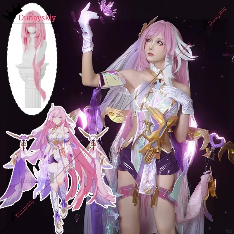 

Honkai Impact 3 Elysia Cosplay Costume Sexy slim Jumpsuit Short Skirt With Streamers Anime Halloween Elysia Disguise for Women