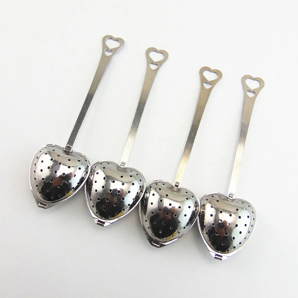 

10pcs Tea Filter Long Grip Stainless Steel Mesh Heart Shaped Tea Strainer Spoon Tea Infuser Spoon heart shaped tea infuser