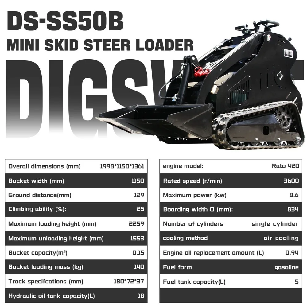 Carregador de direção multiuso de 13,5 HP com garantia de um ano, mini motor EPA de crawler stand-on com trilhos estendidos