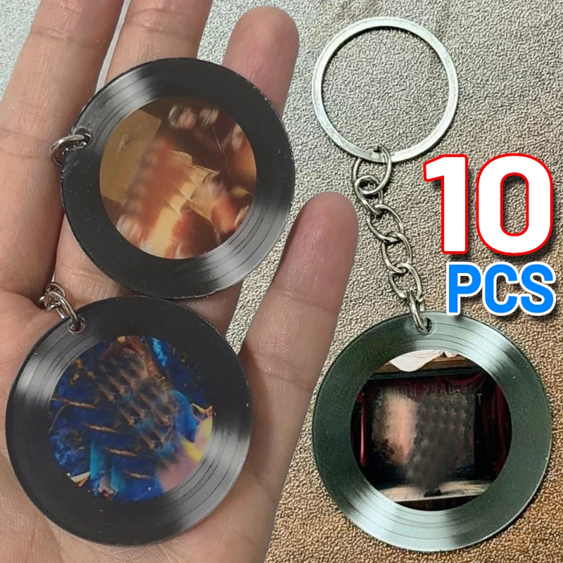 1/10PCS Retro Music Theme Acrylic Keychain Creative DIY Vinyl Record Design NFC Mini Record Pendant Bag Hanging Key Ring Gifts