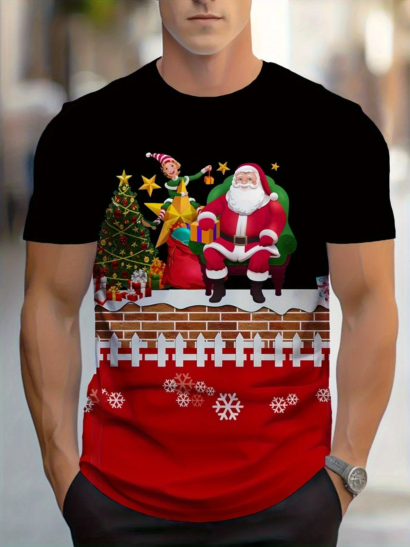 

Men's Christmas T-shirt, holiday party shirt, lightweight casual holiday clothing shirt, women's Y2k T-shirt
