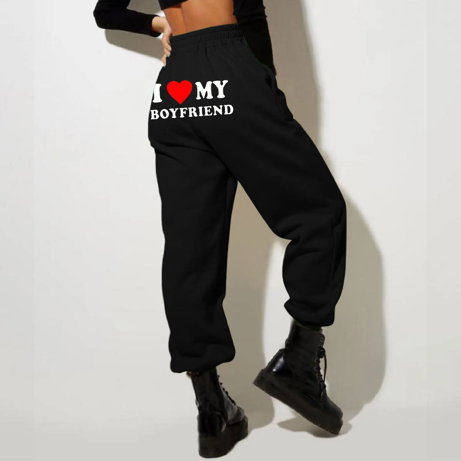 

Y2k I Love My Boyfriend Printed Sweatpants High Elastic Waist Drawstring Baggy Trousers Vintage Casual Loose Straight Pants