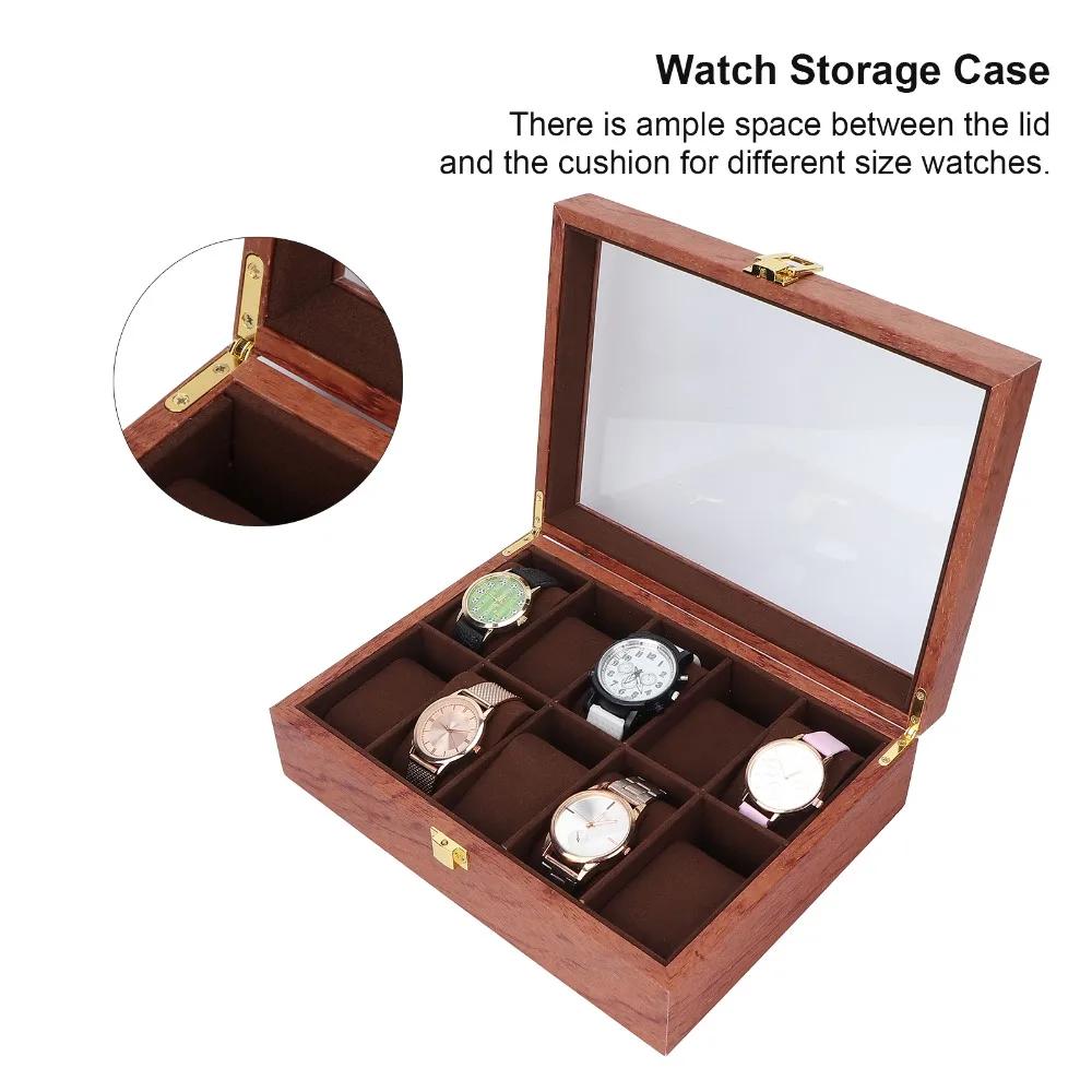 Composite Wood Watch Display Box Coffee colored watch pillow 26.5 x 20 x 8cm Watch Storage Case Jewelry Display Case For Women