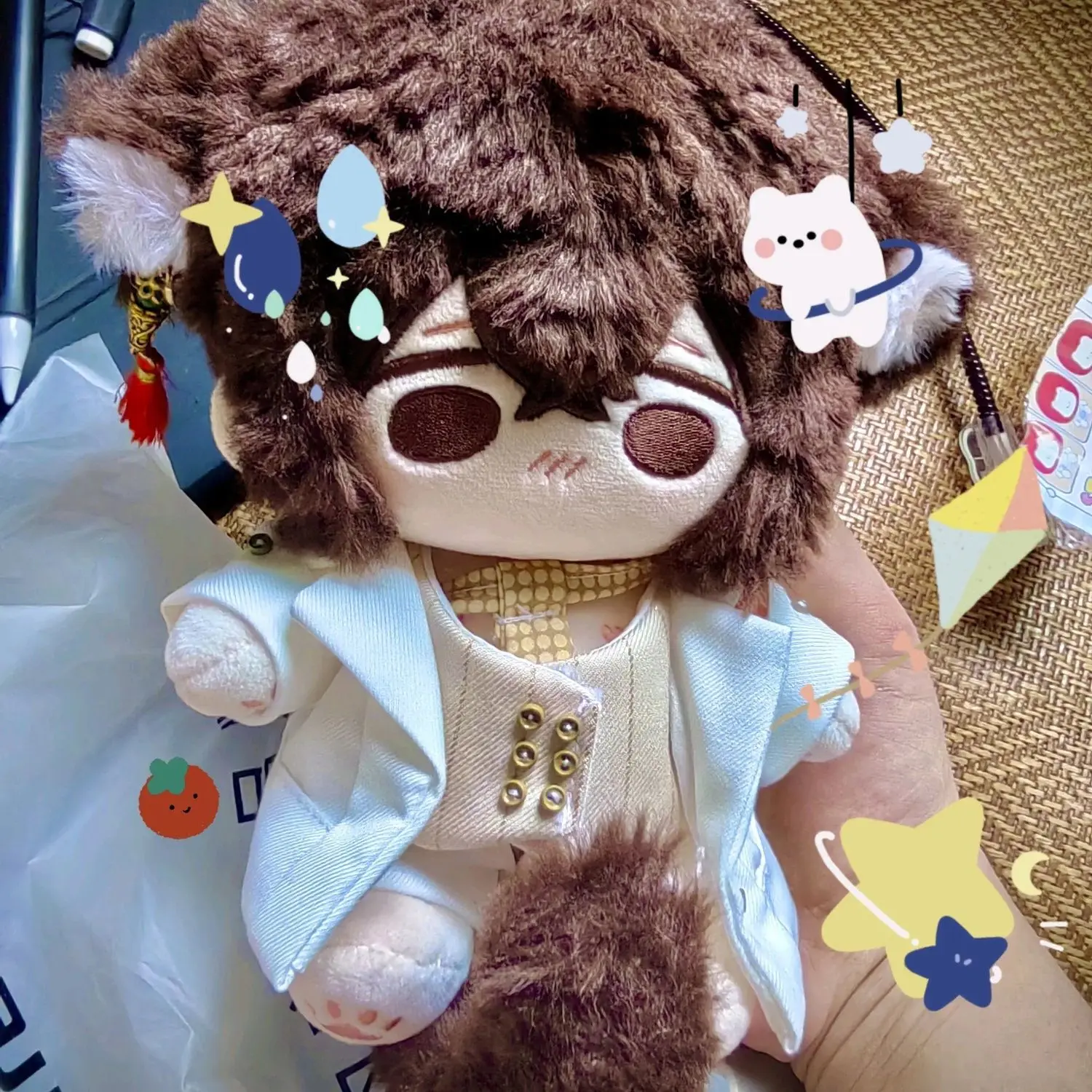 20cm anime bungo bloudit psů dazai osamu hezký atribut cosplais měkké plyš panenka tělo šaty nahoře plněné plushie hraček