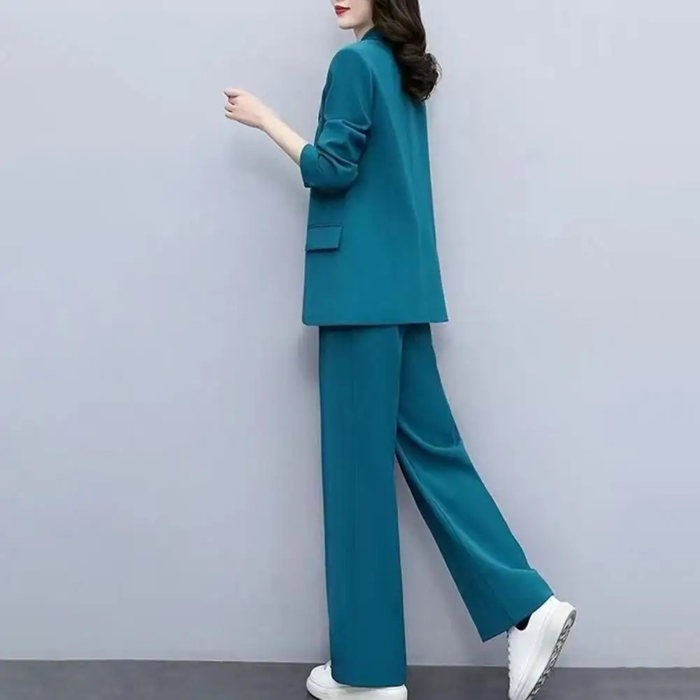 Women Formal Two-piece Set Breathable Two-piece Set Formal Business Style Women's Coat Pants Suit Set with Lapel Button for Work