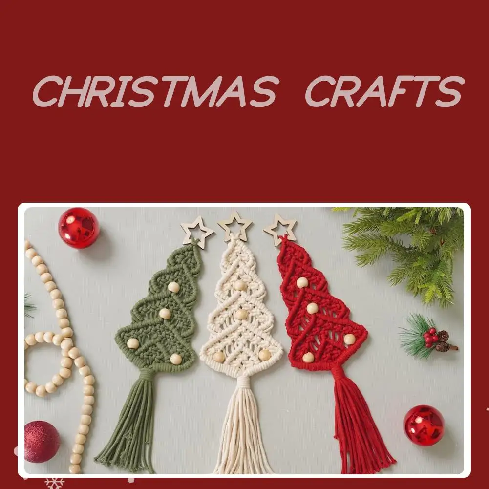 DIY Macrame Christmas Tree Tapestry Material Pack Step By Step Video Guide Beginner Hand Knit Wall Decor Xmas Festival Present