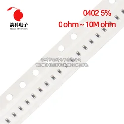 100pcs 0402 5% SMD resistor 0R ~ 10M 1/16W 0 1 10 100 150 220 330 ohm 1K 2.2K 10K 100K 1R 22R 10R 100R 150R 220R 330R 1M 4.7K
