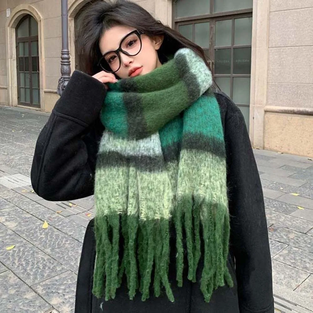 Chunky Neckwear Thick Winter Scarves Thermal Soft Tassel Shawls Windproof Cozy Checked Neck Wraps Commuting