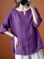 Women Summer Blouse Casual Oversized Chemise 2023 Fashion Solid ZANZEA Vintage Half Sleeve Blusas Female O Neck Cotton Top Tunic