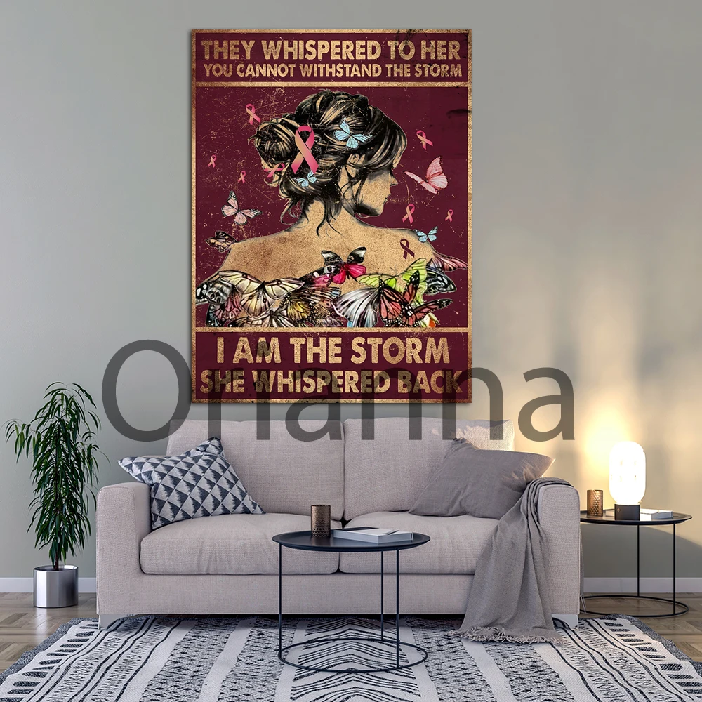 They Whispered To Her You Cannot Withstand The Storm Breast Cancer Awareness Support Poster Canvas Wall Decor Art Print Painting