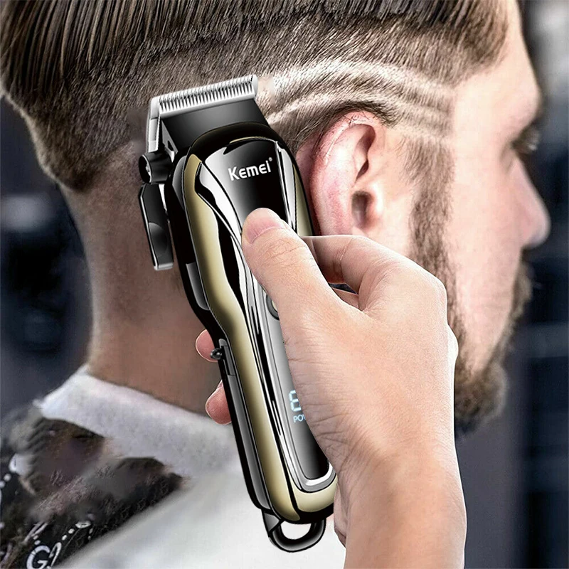 Kemei المهنية مقص الشعر قابلة للشحن المتقلب الرجال الكهربائية القاطع آلة قطع الشعر LCD اللاسلكي أداة تهذيب اللحية KM-1990
