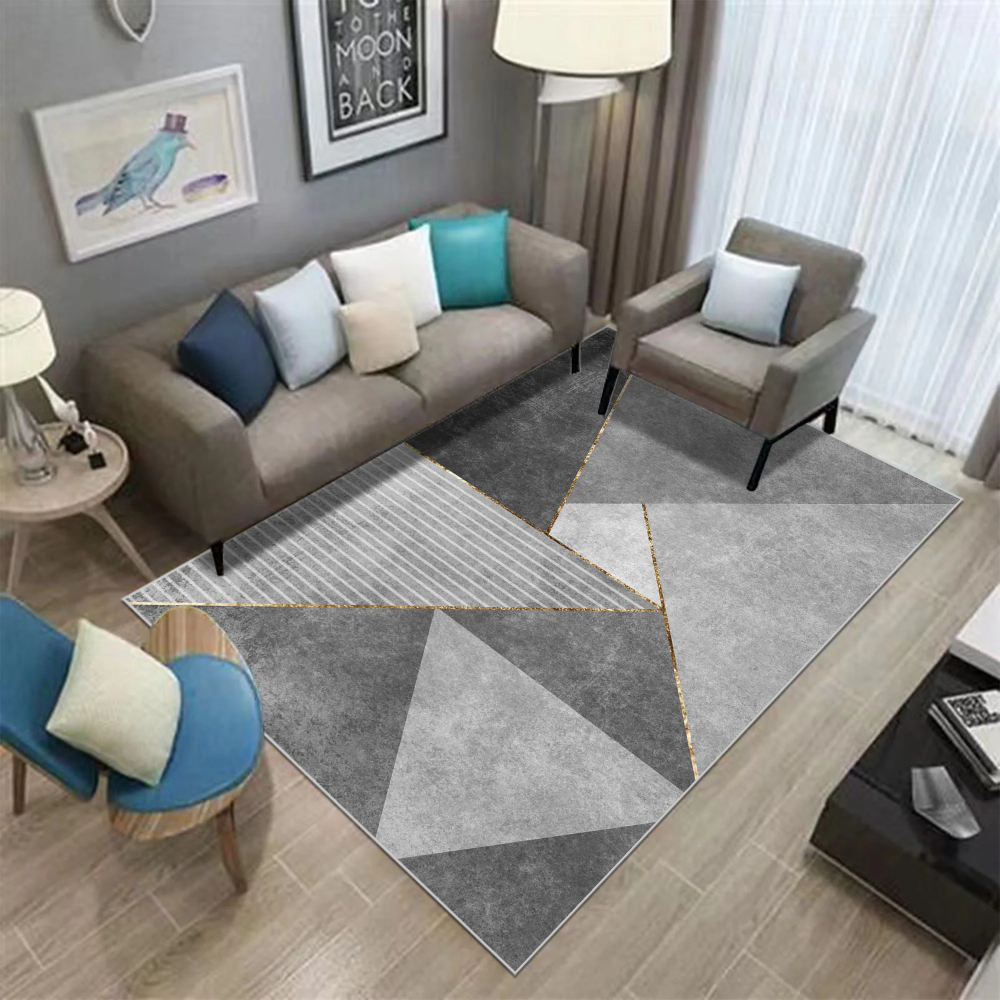 

Simple Style Geometric Carpet for Living Room Easy Clean Balcony Antiskid Rugs Decoration Bedroom Lint-free Floor Mats Washable