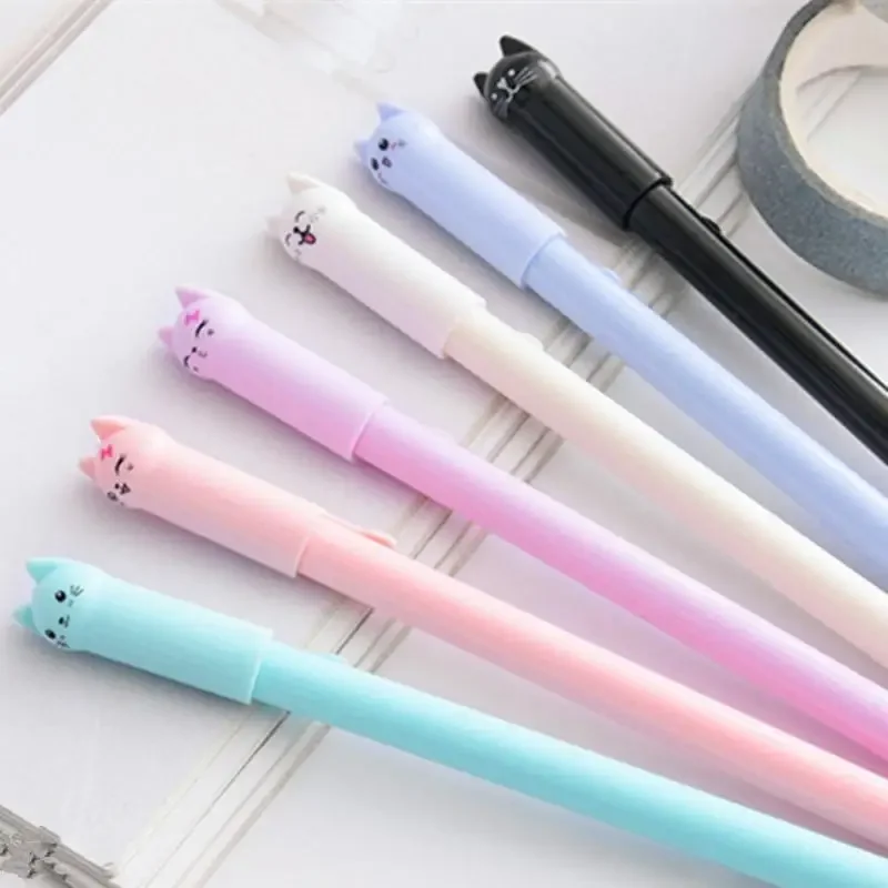 Korean Cute Cartoon Cat Expression Gel Pen 0.5mm Black Ink Quick Dry Student Homework Test Neutral Pen Kawaii Stationery