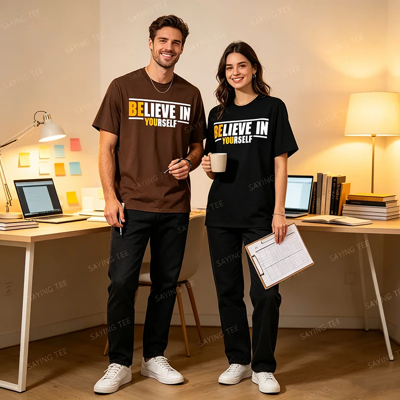 Glaube an dich selbst, motivierende Inspiration, positives Zitat, T-Shirt, Y2k Be You Saying Tee, Buchstaben-Print, Grafik, tolle Kleidung – Detail 5