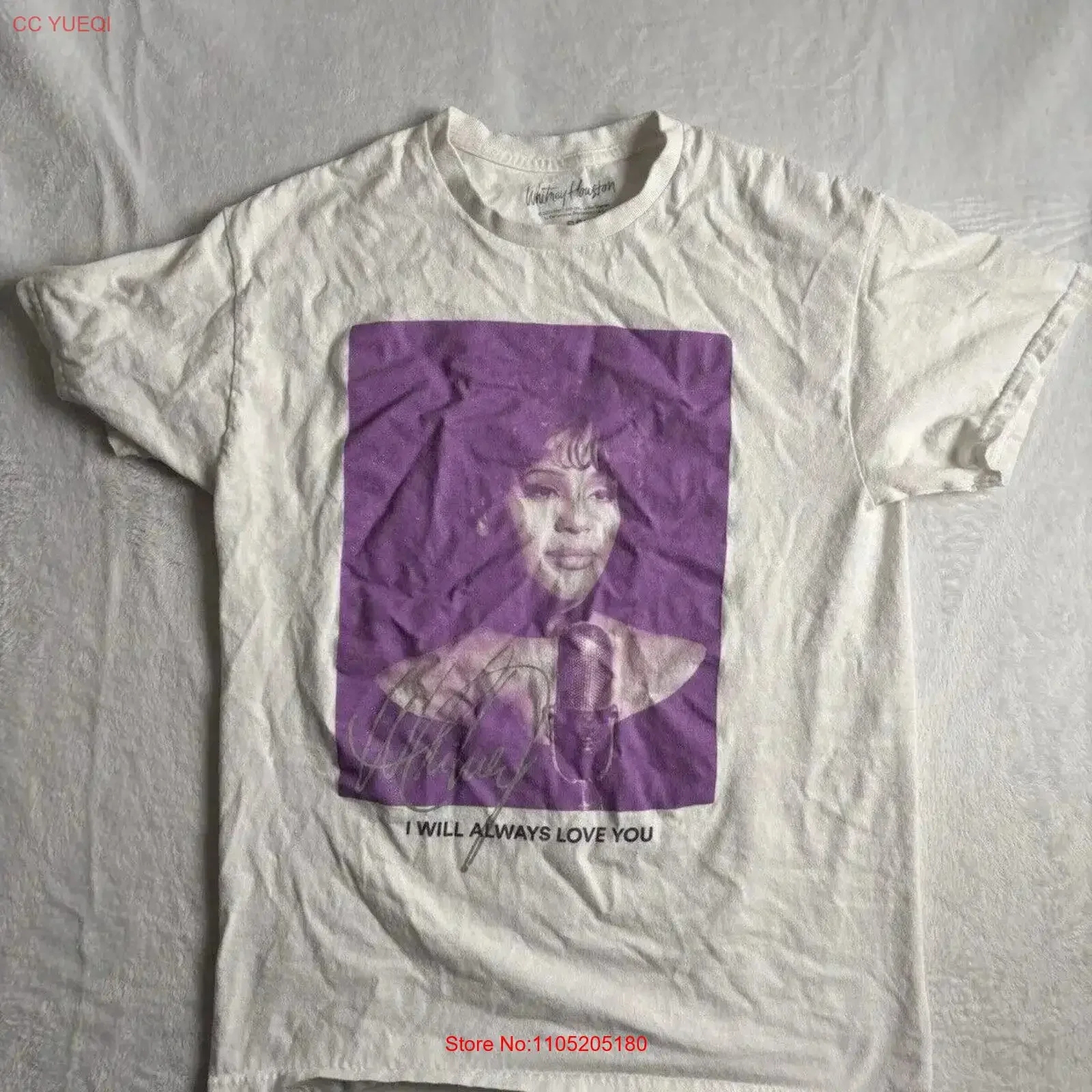 Whitney Houston I Will Always Love You White  T Shirt Men's Small vintage Washed Soft fashion Stretched streetwear Casual homme