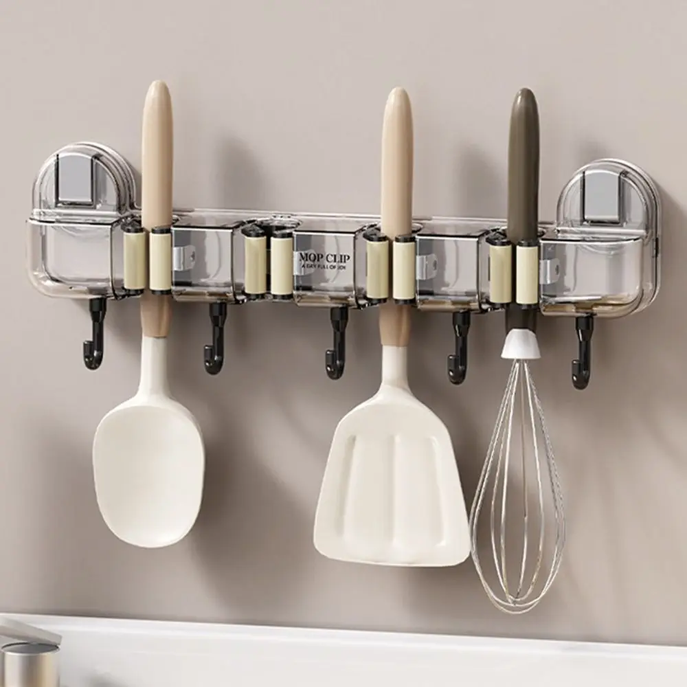 

Multifunctional Plastic Suction Cup Mop Clamp Non Punching 4 Position Mop Holder Reusable Waterproof Broom Hanger for Home