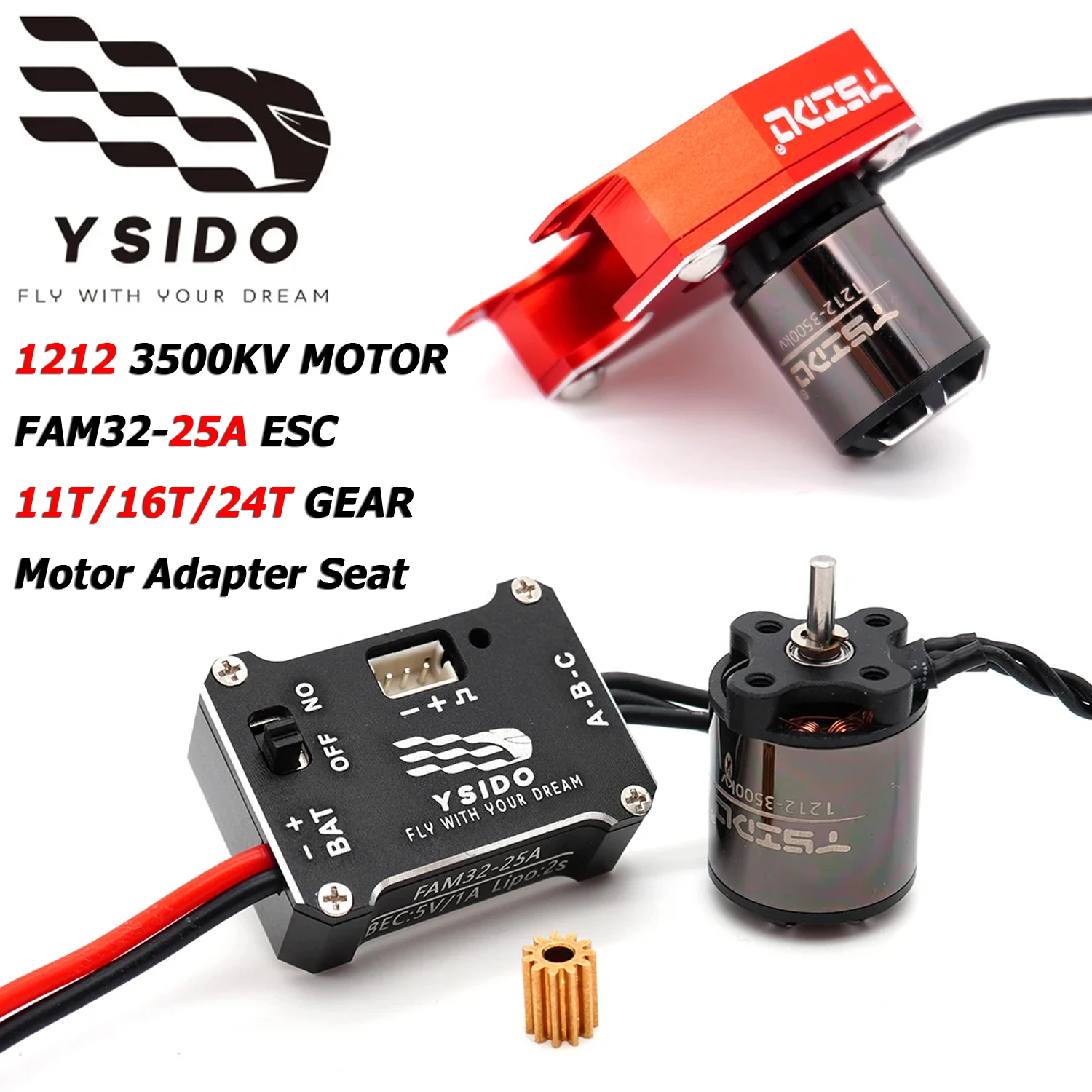 

YSIDO 1212 3500KV Brushless Motor w/ 25A Metal ESC Combo For TRX4M FCX18 FMS LC80 K5 K10 FCX24 SCX24 RC Climbing Crawler Car