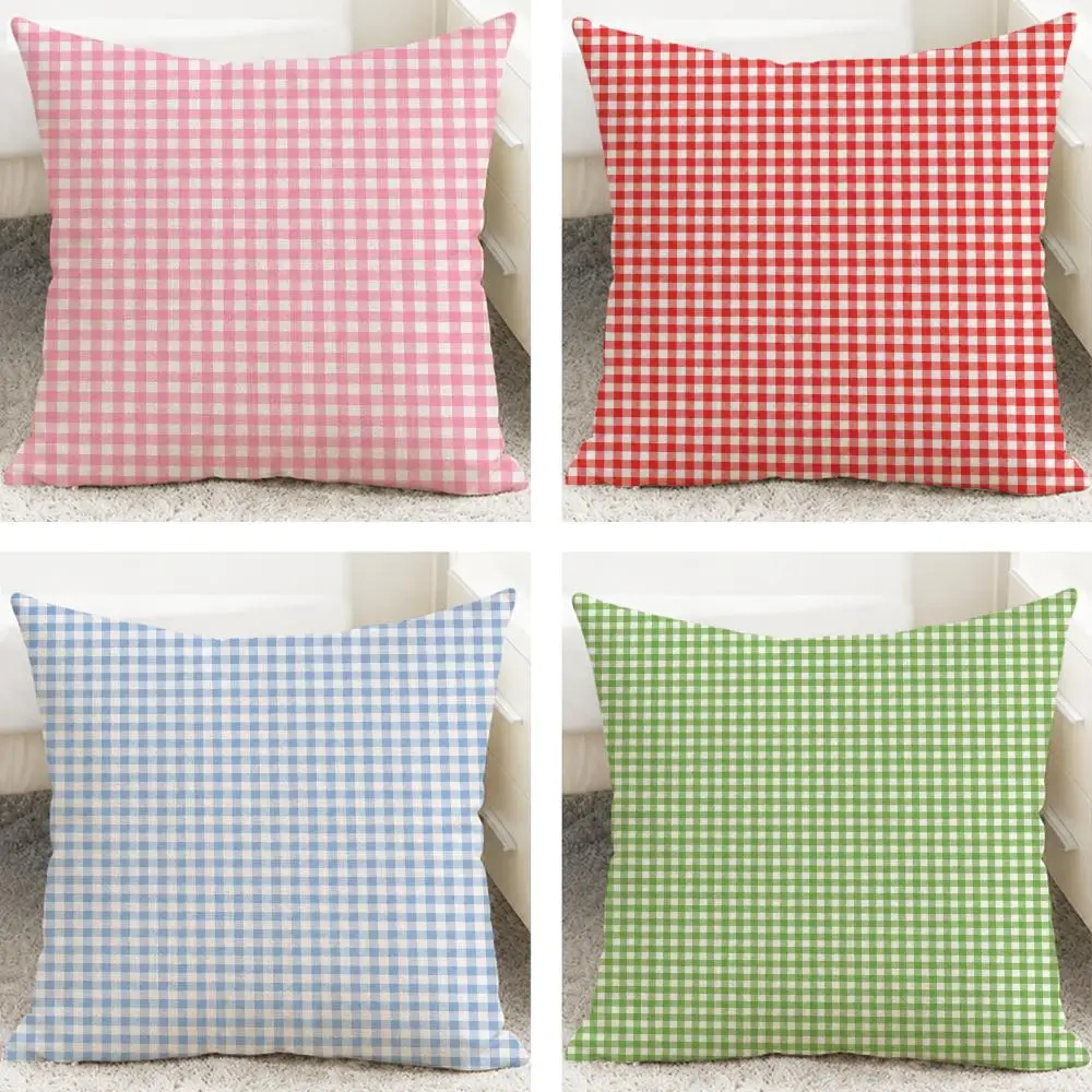 Preppy Cottage Gingham Cushion Cover Cushion Covers Natural Linen Breathable Sofa Bedroom Decor Pillowcase