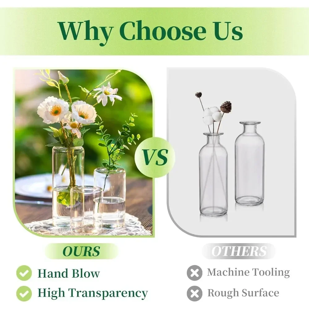 Vases for Wedding Decoration Home Vase Small Glass Bud Vases for Centerpieces – 12pcs Clear Blown Single Flower Vases Bulk Decor