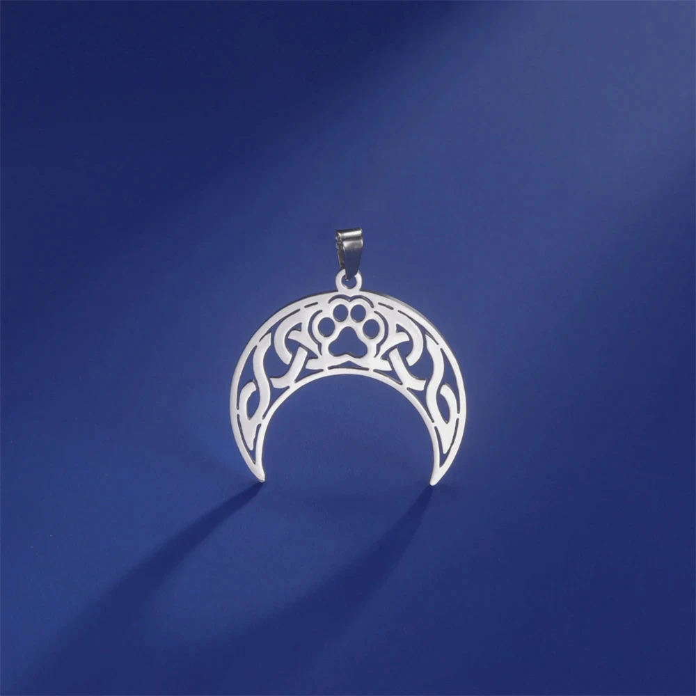 EUEAVAN 1pc Crescent Moon Paw Print Celtics Knot Pendant for Necklace Stainless Steel Charms Pendants Jewelry Making Supplies