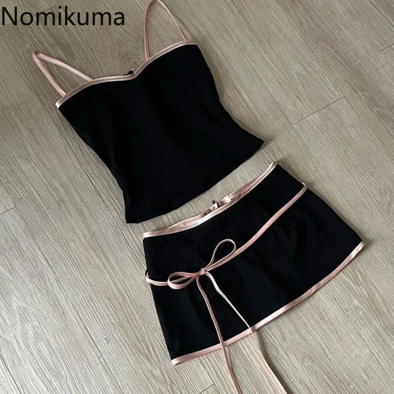 

Skirt Suit Sexy Women Clothing 2 Piece Sets Tunic Backless Crop Vest Bandage Bow Bodycon Mini Skirts Outfits Chic Summer Set