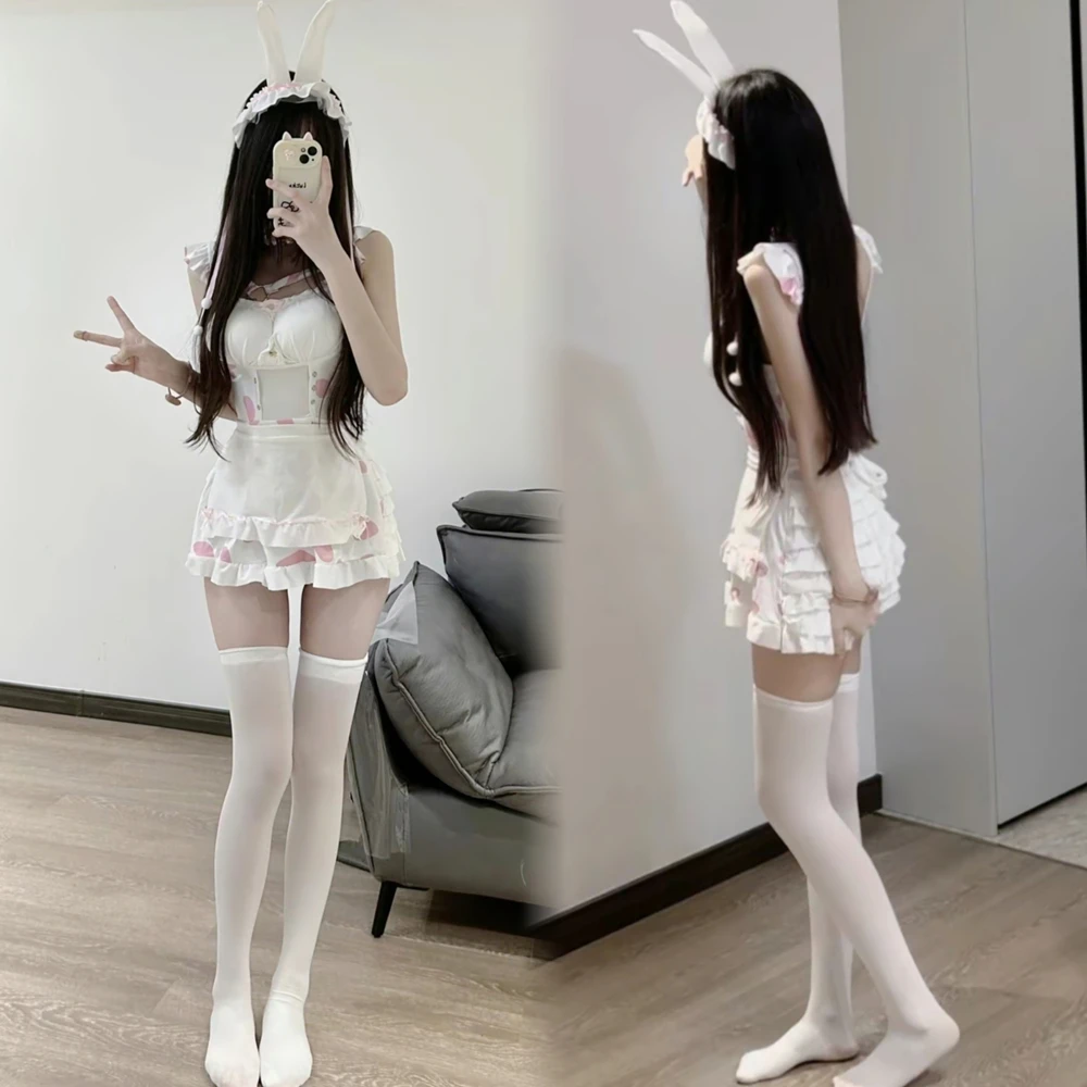 Vestido ajustado de sirvienta blanca, ropa ajustada sexual para chica, traje de juego de rol más sexy, lencería sexual Lolita con delantal, ropa de sirvienta