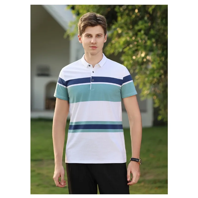 Couples Summer Outdoor Comprehensive Training Comfortable Loose T-shirt Fashionable Striped Pure Cotton Short Sleeved Polo Shirt