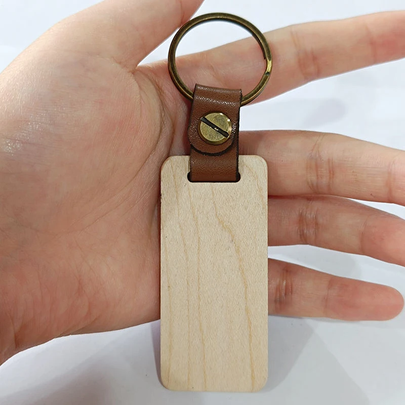 50Pcs Wood Blank Key Ring Leather Maple Wooden Wood Keychain Wholesale