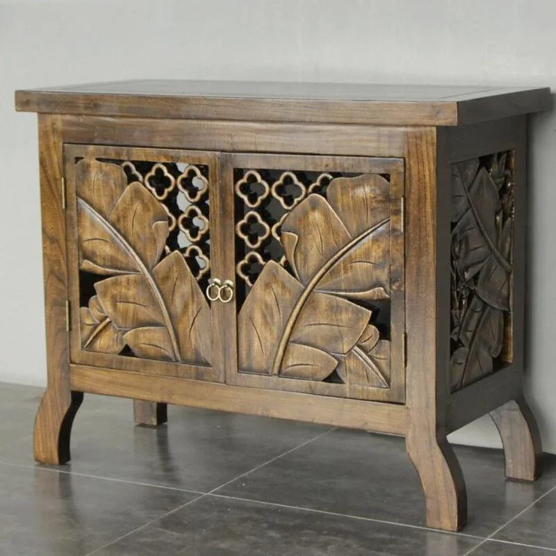 LDWood خزانة حمام منحوتة الدردار التايلاندية جدار الديكور مدخل مجلس الوزراء